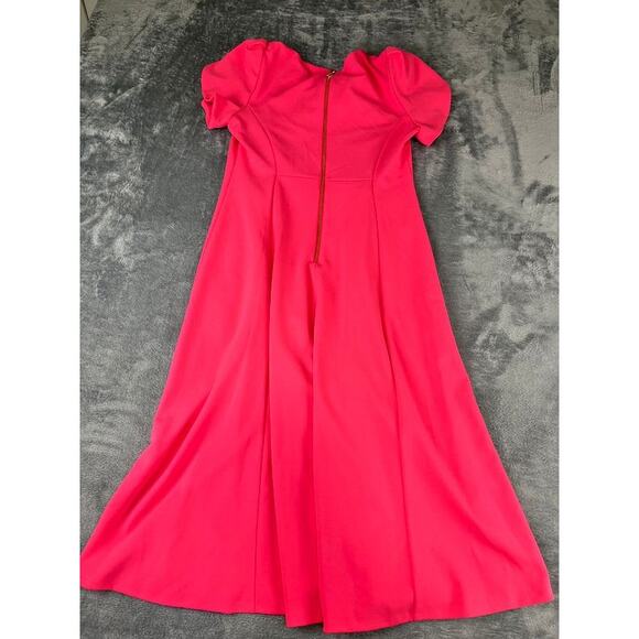 Andrew Marc Coral Pink Fit Flare Dress Size 12 Short Sleeve Designer - Picture 2 of 10